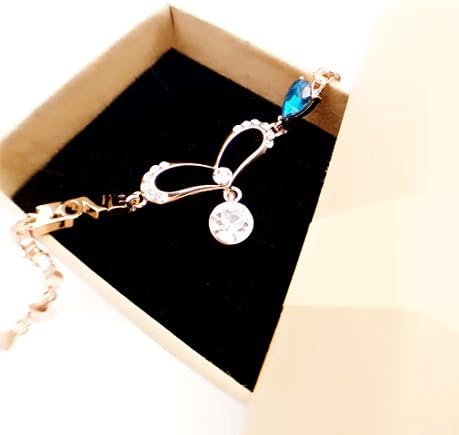 Linshe Rose Gold Synthesis Gemstone Alloy Bracelet for Ladies Women Crystal-clear Blue Red Green Precious Stone Jewellery Bangle (Rose gold Zircon Heart-shaped Pendant)