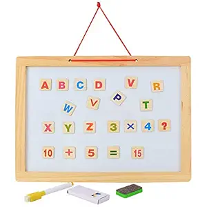 Appigo Wooden Frame Double Sided Whiteboard & Black Slate with Alphanumeric, Mathematical Signs Boards for Kids