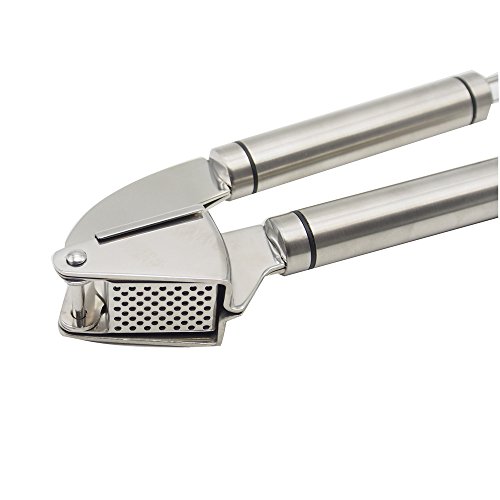 garcoo Edelstahl-Knoblauchpresse, inkl. Schäler und Reinigungsbürste, Set, zum Schälen und Pressen von Knoblauch, mit Silikon-Rolle, edelstahl, A - 3