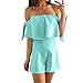 Produktbild Urlaub Jumpsuit Damen Sommer Hevoiok Casual Sexy Beiläufig Party Strand Volant Overall Schulterfrei Playsuit Romper Jumper Kurz Strandkleid (Minzgrün, XL)
