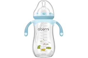 Oberni Anti-Colic Baby Bottles, 330ml / 11oz Weigthed Toddler Milk Feeding Bottles with Size “+” Variable Flow Teat for 12m+, Blue/Pack of 1
