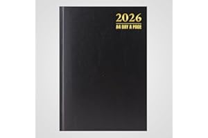 3 ACE CRAFTS 2026 A4 Diary Day a Page – (Black) Premium Hardback Daily Planner, Full Year Business Planner, Home Office Personal School (Jan-Dec), Appointment Work Diary