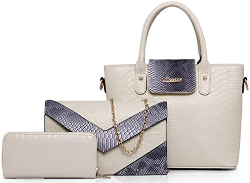 Snakeskin Grain PU Leather Handbag+Shoulder Bag+Purse 3pcs Bag in 1 set(Beige)