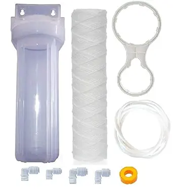 KRPLUS Polypropylene Semi Transparent Pre Filter Housing Bowl Kit + Wound Thread Filters + Spanner Key + 2 Pcs. 1/4