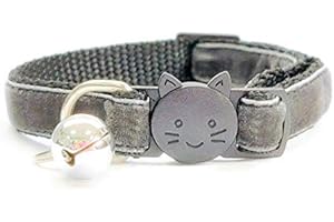 ZACAL Velvet Cat Collars with Bell | Quick Safety Release Breakaway Buckle | Handmade in the UK | Available in Cat & Kitten Size | Grey Velvet