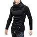 DJT Men Stylish High Collar Slim Fitted Long Sleeve Casual Pullover Top Sweater Sweatshirt Shirt Black X-Large
