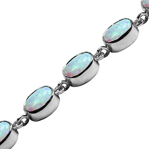 Stunning Ladies Solid Sterling Silver Gemstone Bracelet 7.5 inches long set with Cultured Opal