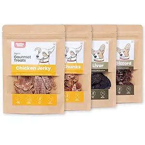 Healthy Barks Natural Real Chicken Dog Treats Combo, Pack of 4, Gluten Free - Jerky (50 g), Chunks (50 g), Gizzard (50 g) & Liver (50 g)
