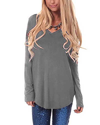 Women's Long Sleeves Tops V Neck Sweater Shirt Thin Knit Pullover Blouse