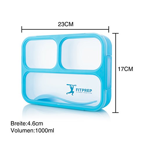 FITPREP® Premium Lunchbox I Meal Prep I Bento box I 3 Fächer + Löffel I Auslaufsicher – auch jede Kammer untereinander I Mikrowellengeeignet (ohne Deckel) I BPA frei I Beste Qualität für Kinder und Erwachsene - 2