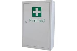IndustraCare Large Metal First Aid Medicine Cabinet - Lockable, 2 Keys Provided, Wall Mountable (Large - 46cm x 30cm x 14cm)