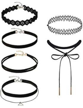 6 Stück Choker Halsketten Set Velvet Halskette Tattoo Halsband Schwarz Halsband