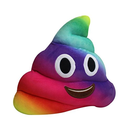 Emoji Kissen Großer Kackhaufen Regenbogen Farbkissen, Emoticon Weiche gefüllte Plüschkissen, 30x30cm, im klassischen Regenbogenfarben - 2