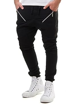 EightyFive Herren Jogginghose Sweatpants Zipper Gesteppt Schwarz Weiß 305