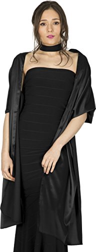 BlackButterfly Satén Chal Mantón Pañuelo De Cachemir Boda Dama De Honor (Negro)
