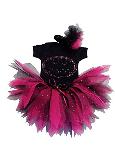 Pink Bat Girl Superhero Rhinestone Vest Tutu Skirt (6-12 months)