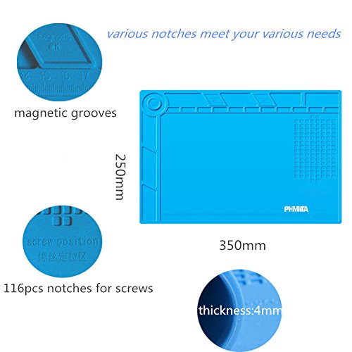 PHIMIITA Lötmatte Silizium-Lötmatte, Magnetisches Projekt Arbeitspad mit 13,8 x 9,8 Zoll, Wartungsplattform Schreibtischmatte, Hitzebeständige Isolierung 500 ℃ für BGA Lötkolben Reparatur Station Mobiltelefon Uhr PC und mehr - 2