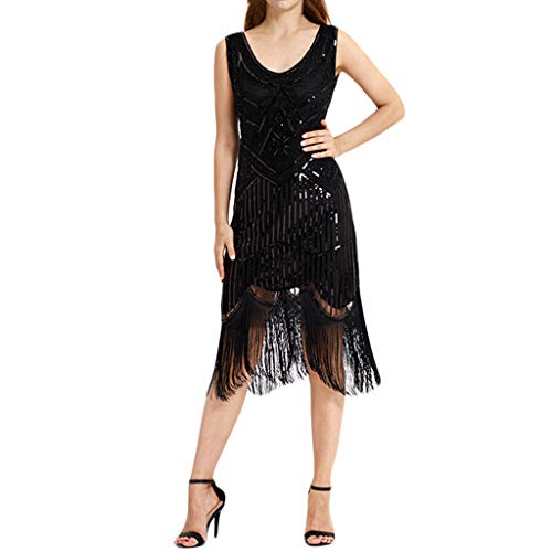 Robe de soirée pour Femme, Honestyi Cocktail Femmes Serré Paillettes Robe MilléSime AnnéEs 1920 Perle Frange Sequin Dentelle Parti Flapper Cocktail Clubbing Robe De Bal