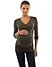 PattyBoutik Mama V Neck Crossover Empire Waist Ruched Maternity Nursing Tunic Knit Top (Green 8/10)