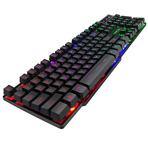 Preisvergleich Produktbild Rabbfay Hintergrundbeleuchtete LED-Kabel-Tastatur mit mechanischer Tastatur mit wasserfester Hintergrundbeleuchtung USB-Computer-Tastatur für PC Games Office