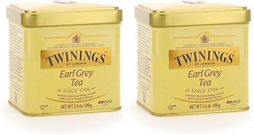 Twinings, Earl Grey Tea Sfuso, Miscela di Tè Neri Selezionati con Aroma al Bergamotto, Gusto Morbido e Bilanciato, Infusi e Tisane, 1 Confezione in Latta da 100 g (Confezione da 2)