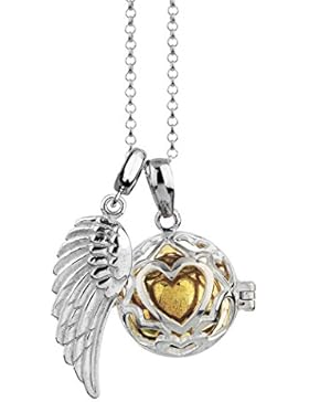 Nenalina Silber Halskette mit Engelsflüsterer Anhänger inkl. Klangkugel und Engel Flügel Anhänger | Damen Collier...
