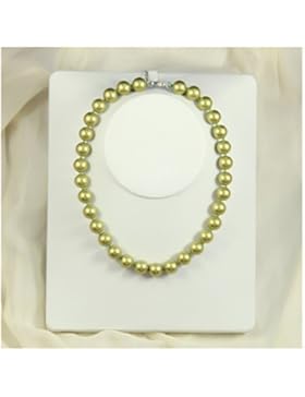 Schmuckwilly Muschelkernperlen Perlenkette Perlen Collier - gelb grün Hochwertige Damen Halskette aus echter Muschel...