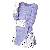 NPRADLA 2018 Damen Rundhals Spitze Patchwork Shirts Tops Tunika Langarm Bluse(Violett,2XL)