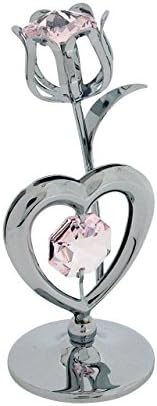 CrystocraftPink Rose & Heart Ornament Silvertone Made With Swarovski Crystals SP723