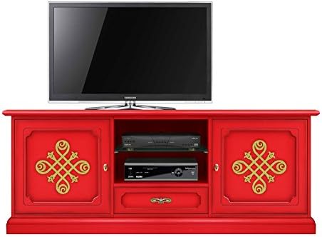 Red tv cabinet in wood, 2 door tv unit living room, red furniture, wooden tv unit
