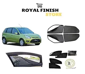 Royal Finish Car Window Sunshades/ Curtain Zipper Magnetic Front Two Side Zipper and Rear Non Zipper for Old Figo Net Fabric Set of 4 pCS