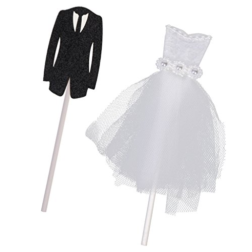 MagiDeal 2pcs Cupcake Kuchen Topper Pick Bräutigam Anzug Brautkleid Form Hochzeits Party Dekoration