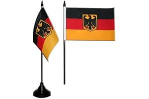 Flaggenfritze Tischflagge Deutschland mit Adler 10 x 15 cm, reißfestes Polyester, farbintensiver Siebdruck, kleine Fahne mit Kunststoff-Sockel