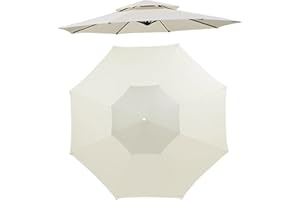 KYAOAYO Cubierta de repuesto para sombrilla de repuesto con doble parte superior, cubierta de repuesto mejorada, cubierta de toldo antiultravioleta, toldo de repuesto (blanco roto, 3 m 8 costillas)
