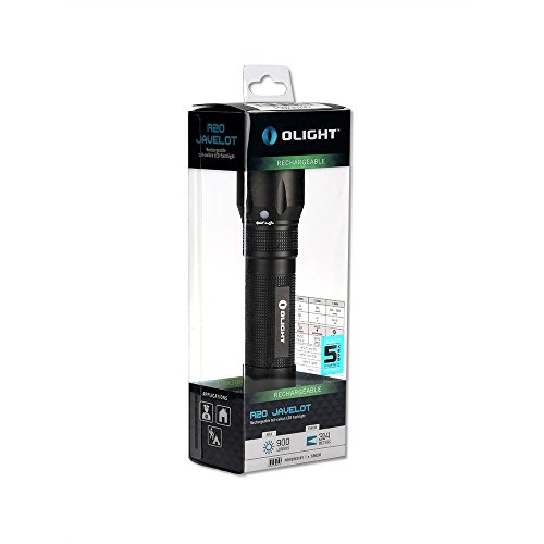 Olight® R20 Javelot aufladbare Taschenlampe 900 Lumen mit CREE XP-L Hi LED inkl.1 x wiederaufladbar 2600mAh 18650 Lithium Ion Akku, 1x USB Ladekabel und 1x Handschlaufe, Schwarz - 4