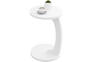 WOLTU Tavolino Laterale da Divano a Forma di C, Tavolino con Piano Rotondo, Tavolino da Salotto in MDF, Tavolo da Caffè Tavolino Piccolo per Soggiorno, Camera da Letto, 38x55cm, Bianco, BTS20ws