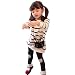 Produktbild JERFER 2pcs Gestreifte Comic-Katze Outfit Set Herbst Frühling Bekleidungsset nette Baby Kind Kleidung Langarm Shirt Tops Bluse + Hose Leggings für 4-8 Jähriges Mädchen (Weiß, 7T)