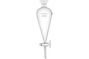 FunChem Kegelförmiger Abtrenntrichter 250 ml mit 24/29 Gelenken und PTFE-Hähne, Trenntrichter aus Borosilikatglas mit Dickwandigem Design