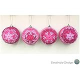 4 Stück Christbaumkugeln Sternblume pink-lila Weihnachten Christbaumschmuck
