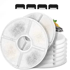 Cat Water Fountain Filters, 12 Pieces Set Pack of 8 Replacement Filter Fit for 81oz/2.4LCat Pet Fountain, 3 Filtration System with 4 Pre-Filter Sponges