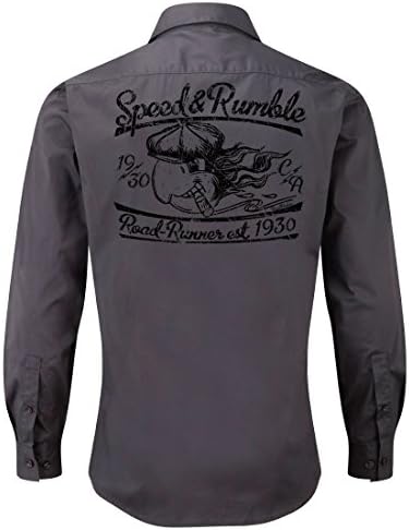Work shirt, Longsleeve, Rock'n'Roll, Parrot, V8, US Car, Speed and Rumble (Grey)