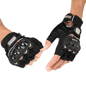 AutoKraftZ Half Cut Bike Glove/Racing Gloves/Hand Gloves (Medium, Black) (Set of 1)
