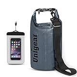 Unigear Sac étanche en matériau 600D avec étui pour téléphone étanche et longue bandoulière réglable pour bateau, kayak, pêche, rafting, natation, camping et snowboard 5/10/20/30/40 L, gris, 40 l