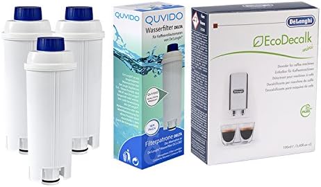 3 x QUVIDO Delta Water Filter for Delonghi Coffee Machine + 1 x Delonghi DLSC200 Descaler Mini Ecodecalc 2x100ml