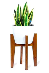 Wild Origin Indoor Plant Stand with Self Watering Pots for Plants -10 inch Flower Pot with Wooden Plant Stand-Planters with Stand for Living Room,Balcony-Pot with Stand