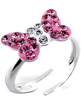 SL-Silver Kinderring Ring Schmetterling Kristalle pink-weiss Grösse einstellbar 925 Silber