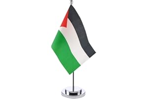 Hollylife Drapeau Palestine de Table avec Mât en Métal Petit Drapeaux Palestinien de Bureau 21 x 14 cm et Support pour Mât Hauteur 30cm pour Bureau Maison Conférences Festival Célébration