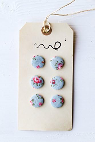 Redchocol8(R) Set of 6 Handmade Cath Kidston Fabric Covered Buttons 19mm 30L Hampton Rose Blue Floral