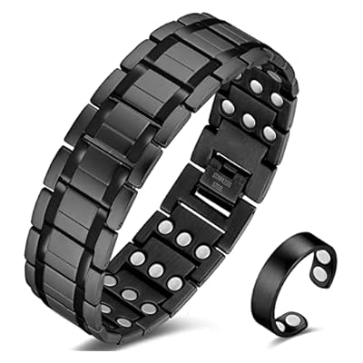 Cigmag Magnetic Bracelet Men Ultra Strength Magnet Titanium Steel Three Row With Adjustable Tool & Gift Box(black)