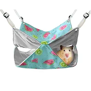 HOMEYA Pet Small Animal Hanging Hammock, Bunkbed Hammock Toy for Ferret Hamster Parrot Rat Guinea-Pig Mice Chinchilla Flying Squirrel Sleep Nap Sack Cage Swinging Bed Hideout (Watermelon Pattern)